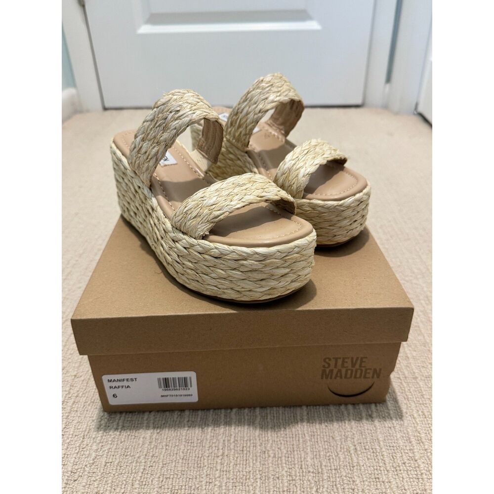 NEW Steve Madden Manifest Raffia platform slide sandal SZ 6 - Picture 5 of 5